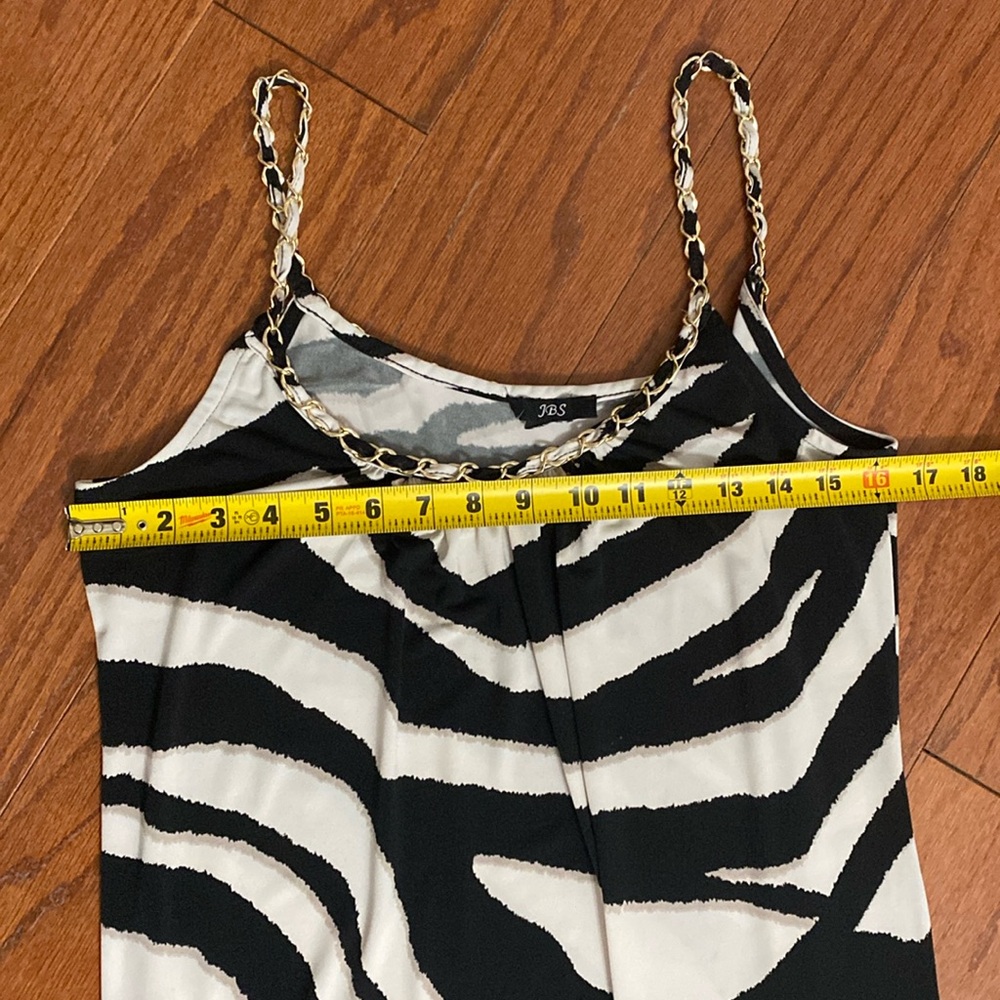 JBS Cream & Blk stripe long sleeveless dress w/gold chain neckline - Size Small - Picture 7 of 9